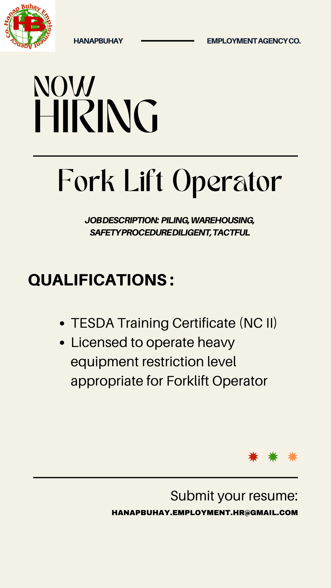 FORK LIFT OPERATOR
